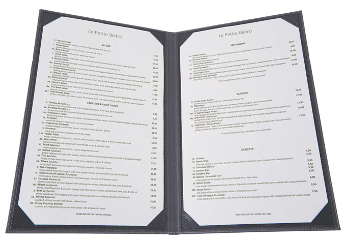 Winco LMD-811BK to LMD-814GY, 8.5" x 11" & 14" Two-View Menu Cover