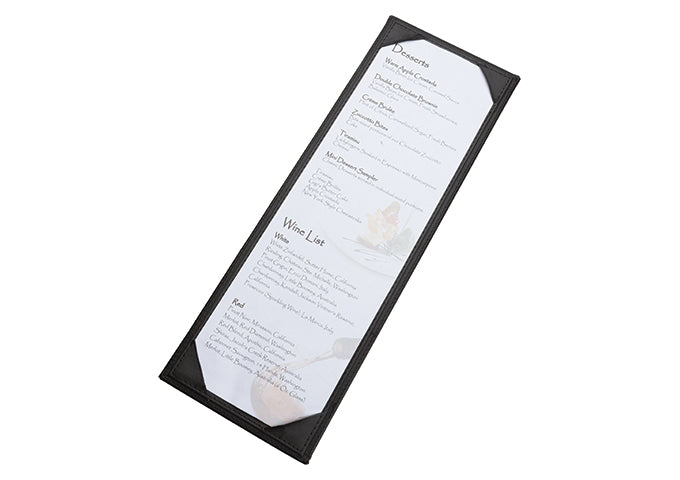 Winco LMS-414BK to LMS-814BK 4.5x14"–8.5x14" Black/Brown/Gray Single View Menu Cover