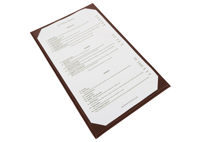 Winco LMS-414BK to LMS-814BK 4.5x14"–8.5x14" Black/Brown/Gray Single View Menu Cover