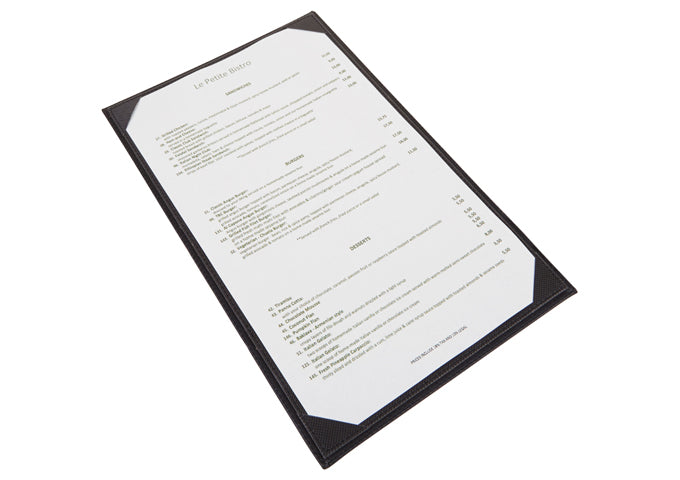 Winco LMS-414BK to LMS-814BK 4.5x14"–8.5x14" Black/Brown/Gray Single View Menu Cover