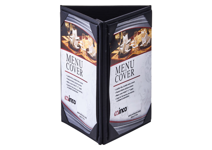 Winco LMTT-57BK Black Triple Panel Table Tent For 5 X 7" Inserts