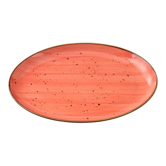 Yanco Coupe Platter LY-2110CR is a stylish and versatile addition to any dining setup. Crafted from high-quality porcelain, this platter features a reactive glaze in a lively coral color, adding a rustic yet elegant touch. Its oval shape provides a unique presentation, making it ideal for serving&nbsp;appetizers, main courses, or decorative displays. Built for durability, this platter is designed for high-traffic environments like restaurants, hotels, and cafes. For added convenience, it is both dishwasher 