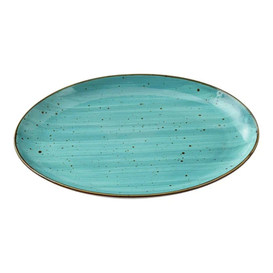 Yanco Coupe Platter LY-2110TQ is a stylish and versatile addition to any dining setup. Crafted from high-quality porcelain, this platter features a reactive glaze in a vibrant turquoise color, adding a rustic yet elegant touch. Its oval shape provides a unique presentation, making it ideal for serving appetizers, main courses, or decorative displays. Built for durability, this platter is designed for high-traffic environments like restaurants, hotels, and cafes. 