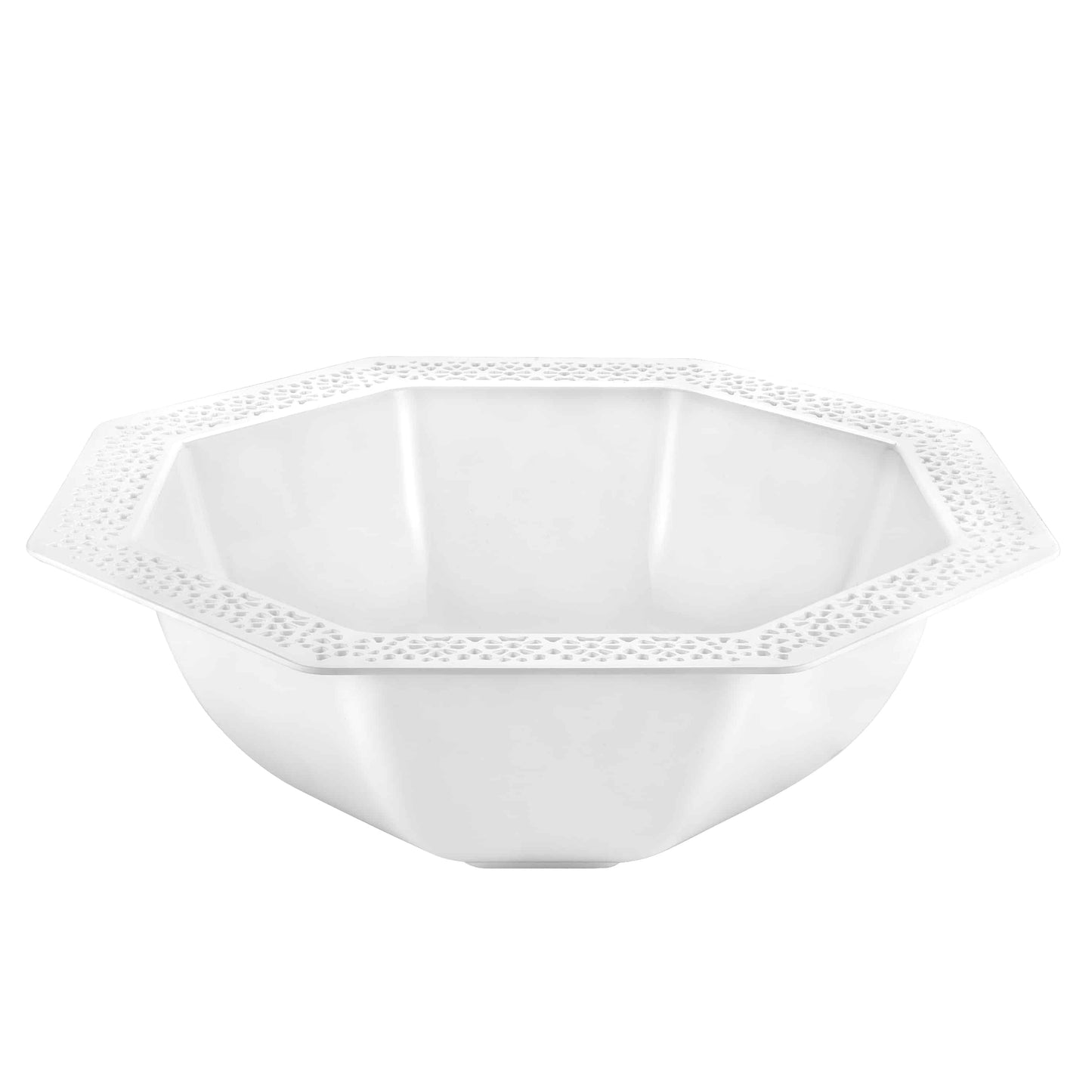 Lacetagon 96 oz. Pearl Plastic Bowl – Elegant disposable serving bowl for large gatherings, weddings, and parties, perfect for salads, fruits, and main courses