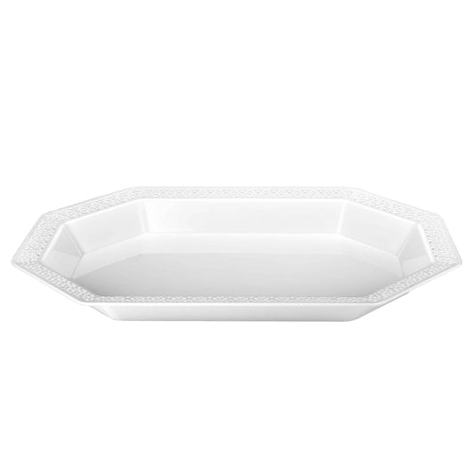 Lacetagon 9"x13" Pearl Plastic Tray – Elegant disposable serving tray for appetizers, desserts, and hors d'oeuvres at weddings, parties, and upscale events