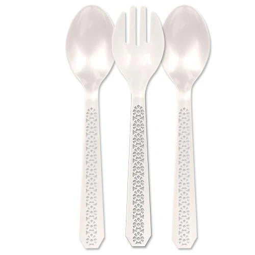 Lacetagon Pearl Serving Set – Elegant disposable plates and bowls for serving appetizers, main courses, and desserts at weddings, parties, and upscale events