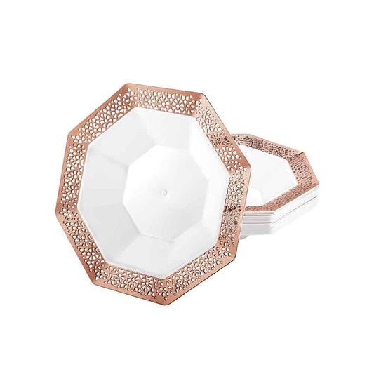 Lacetagon Rose Gold Bowl – Elegant 5oz and 14oz disposable serving bowls with a chic rose gold finish for weddings, parties, and upscale gatherings