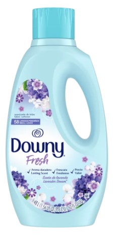 Downy Lavender Dream Liquid Fabric Softener, 50 oz, softens clothes, reduces wrinkles and static, and leaves a soothing lavender scent.