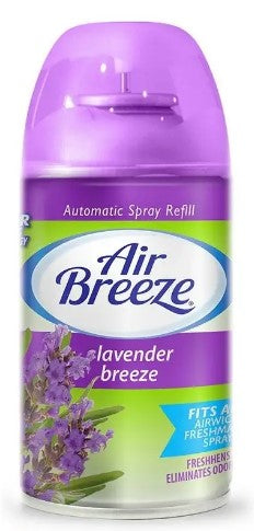 Air Breeze Auto Spray Refill in Lavender Breeze scent, 6.2 oz can.