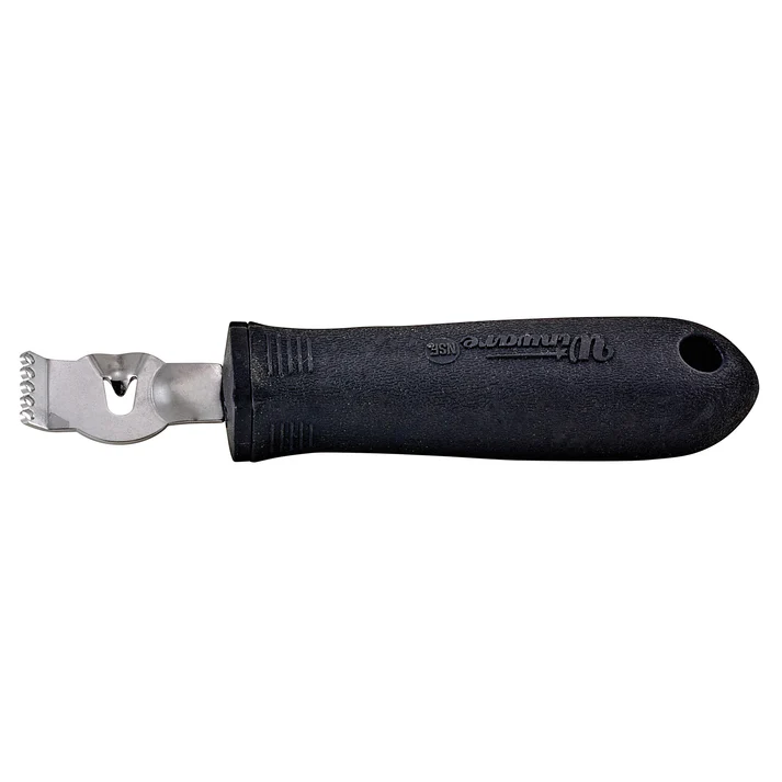  Zester/Lemon Peeler 12/Pack designed to zest a whole lemon quickly and easily. Using the top of the zester creates thinner strips of zest, while the center blade creates a thicker strip. This zester works with limes, oranges, and other citrus fruits, too.