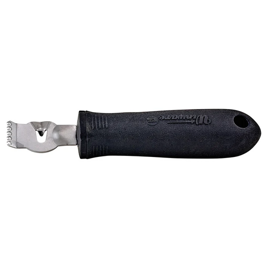  Zester/Lemon Peeler 12/Pack designed to zest a whole lemon quickly and easily. Using the top of the zester creates thinner strips of zest, while the center blade creates a thicker strip. This zester works with limes, oranges, and other citrus fruits, too.