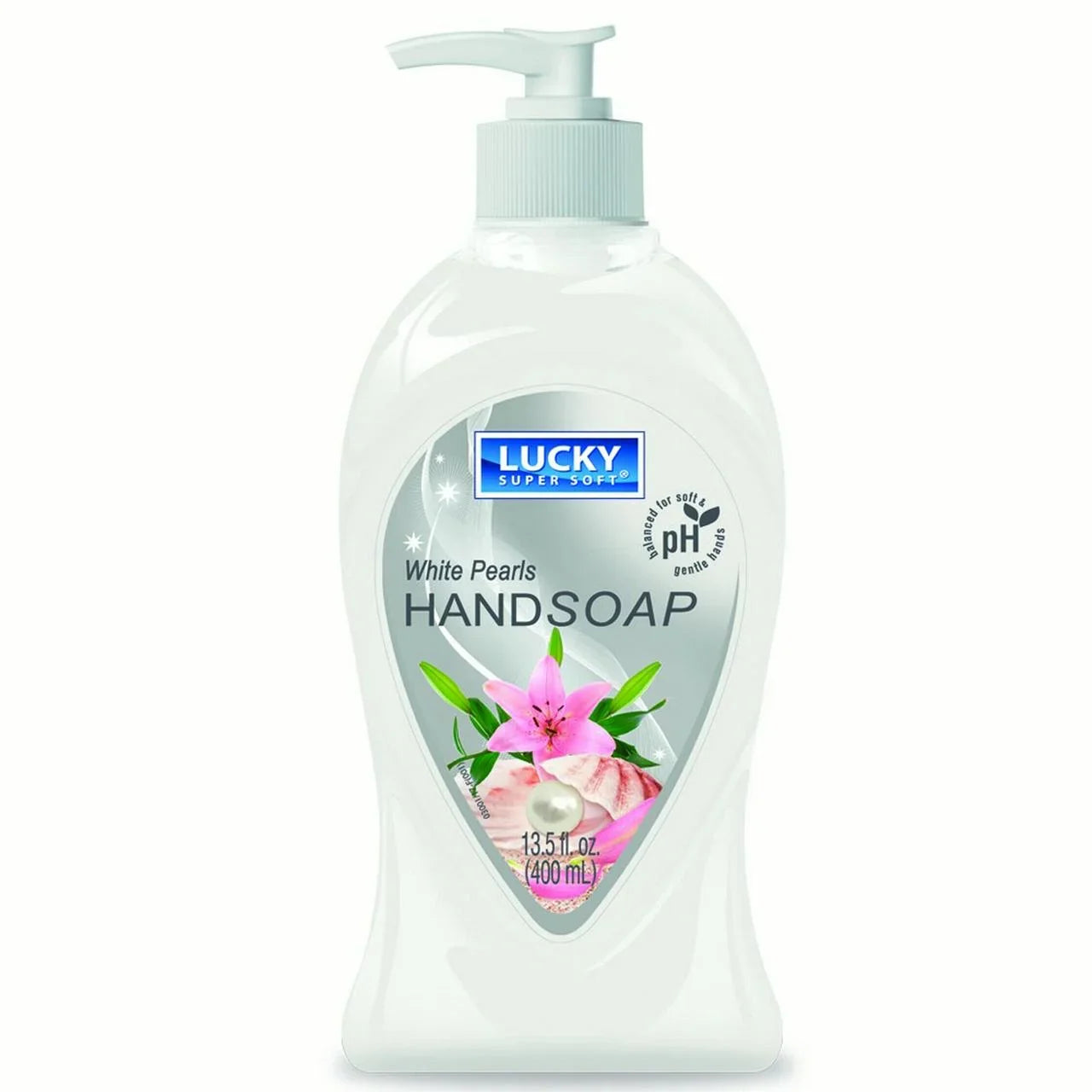 Lucky Super Soft White Pearls liquid hand soap in 13.5 oz pump bottle