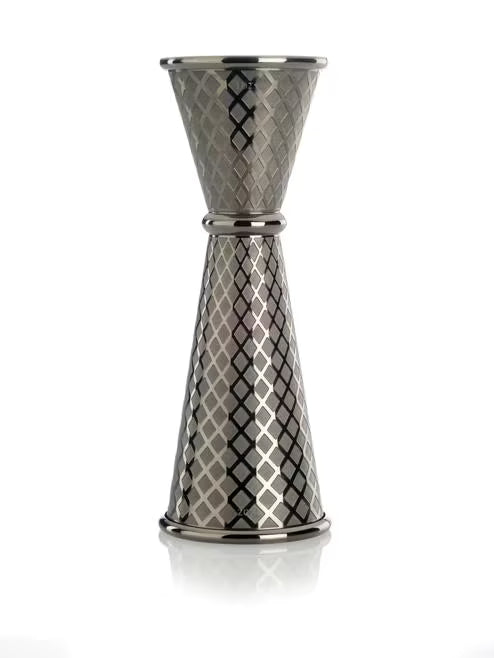 Gun Metal Black Diamond Lattice Japanese Style Jigger 1 x 2 ounce, M37202BK, 12/case