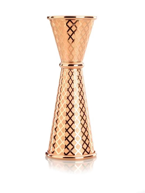 Copper Plated Diamond Lattice Japanese Style Jigger 1 x 2 ounce, M37005CP, 12/case