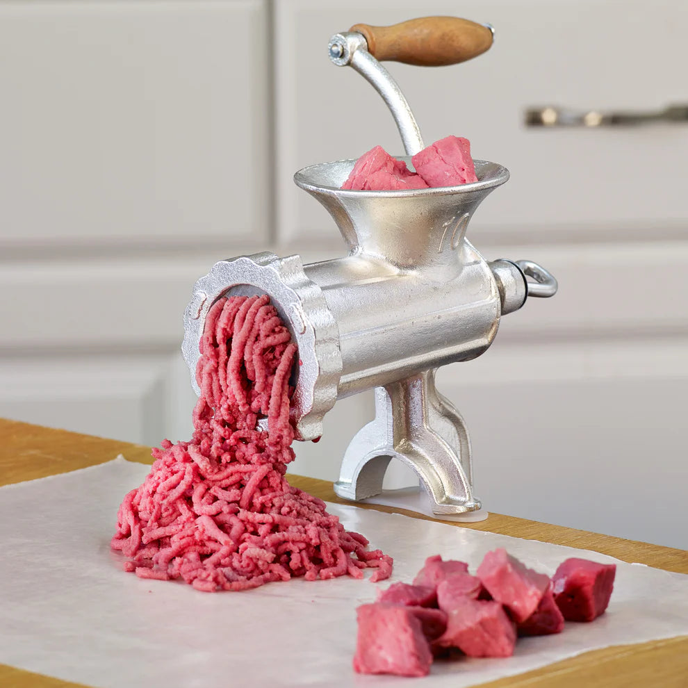 Winco MG-10, #10 Hub, w/Plates & Tubes, Clamp Base Manual Meat Grinder