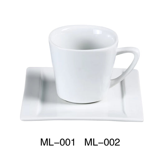 Yanco Square Saucer ML-002 is a stylish and durable addition to any dining establishment. Designed to pair perfectly with the Yanco Square Coffee/Tea Cup ML-001, this saucer enhances presentation while providing a functional base for serving tea and coffee. Made from high-quality porcelain with a super white finish, it offers a sleek and elegant look suitable for various settings. Its durable construction ensures long-lasting performance, and it is oven, microwave, and dishwasher safe for added convenience.
