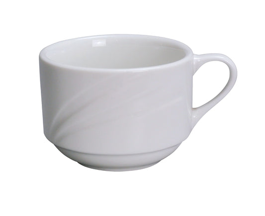 Yanco Stackable Cup MM-1-S is an elegant and practical choice for serving coffee, tea, espresso, and more. Designed with a finger-loop handle for comfortable grip and a stackable feature for easy storage, these cups are perfect for busy coffee shops, restaurants, and hotels. Made from durable porcelain, they are built to withstand frequent use while maintaining their sleek, coastal-inspired appearance.
