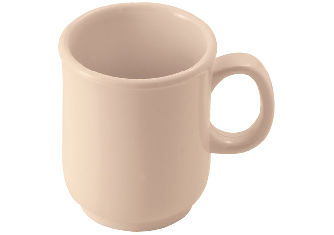 Winco MMU-8 and MMU-8W 8oz Tan and White Melamine Bulbous Mugs