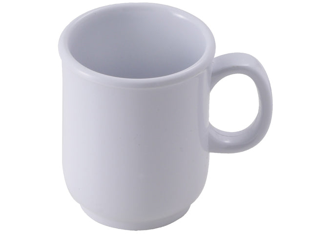 Winco MMU-8 and MMU-8W 8oz Tan and White Melamine Bulbous Mugs
