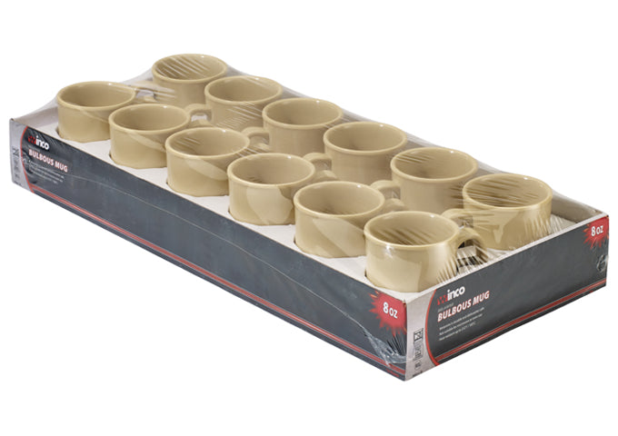 Winco MMU-8 and MMU-8W 8oz Tan and White Melamine Bulbous Mugs