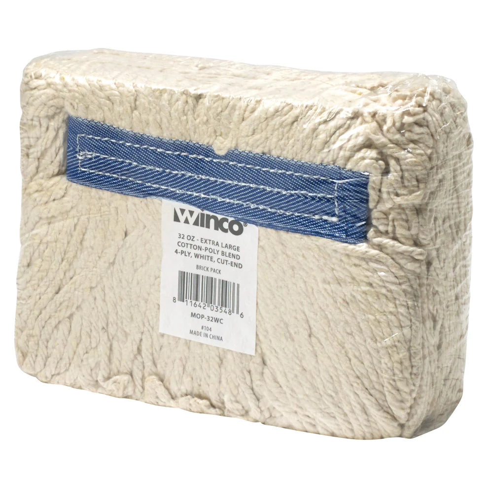 Winco MOP-20C to 32WC, 20oz-32oz, Cut End Blue & White Yarn Mop Heads