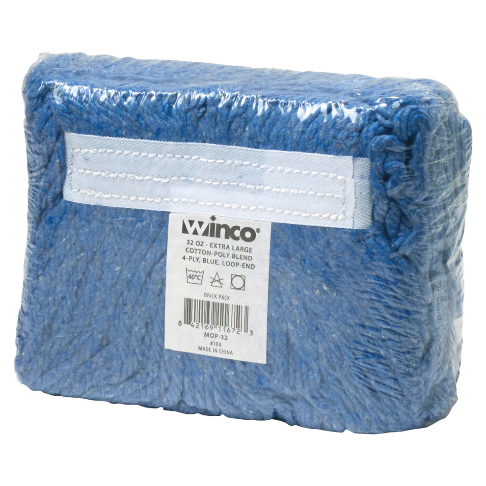 Winco MOP-20-32W, 20oz-32oz, Looped End Blue/White Yarn Mop Heads