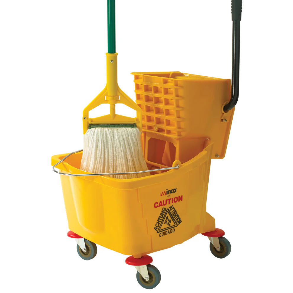 Winco MOPM-L/M, White/Green Bands Looped End Microfiber Mop Head