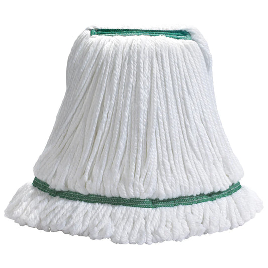 Winco MOPM-L/M, White/Green Bands Looped End Microfiber Mop Head