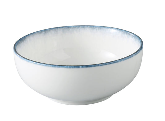 EcoQuality Cereal Bowl MR-506 offers generous capacity and striking presentation, making it perfect for hearty breakfast servings or rich soups. Accented with a midnight blue rim, this bowl brings modern elegance to any tabletop while its durable porcelain build ensures it’s ready for daily use in commercial and home settings.