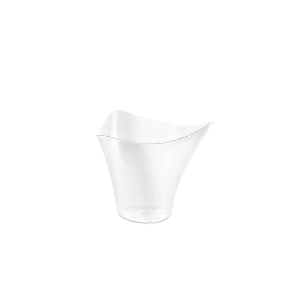 Mini flared triangle cup with a sleek, modern design, perfect for serving appetizers, desserts, and layered treats at catering events, weddings, parties, and upscale dining experiences.