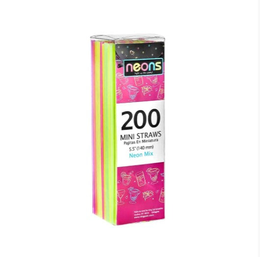 Multi-Color Mini Neon Straws – fun and vibrant cocktail stirrers for drinks. Perfect for parties, bars, birthdays, and glow events. Durable, disposable, and great for mixed drinks and shot glasses.
