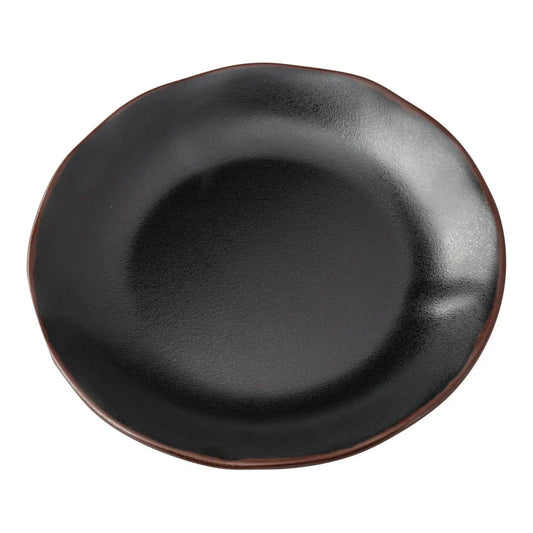Yanco Round Plate NA-110BK Crafted from durable melamine, offering a reliable solution for both commercial and residential use. The melamine construction provides excellent break resistance, making it ideal for busy restaurants, hotels, and cafes where durability is essential. Finished in a sophisticated black color with a subtle brown rim, this plate complements a variety of table settings and enhances the presentation of bread, butter, or small side dishes. 