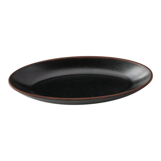 Yanco Deep Oval Plate NA-310BK Crafted from high-quality melamine, this plate is both durable and lightweight. Its oval shape and break-resistant design make it ideal for frequent use in commercial dining settings. Designed to be dishwasher safe, this plate ensures quick and efficient cleaning, which is essential for high-turnover environments. The black color with a speckled finish and brown rim adds a touch of sophistication, enhancing the presentation of any dish. 