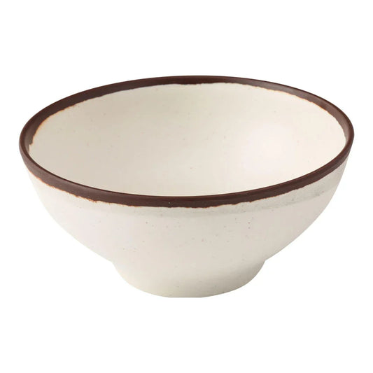 Yanco Cereal Bowl NA-605 Constructed from melamine, this bowl combines durability with practicality, ideal for daily use in hotels, restaurants, and cafes. The bowl’s break-resistant design ensures it withstands the demands of a high-traffic environment. Featuring a classic round shape with an ivory speckled finish and a brown rim, this bowl adds a touch of elegance to any table setting.