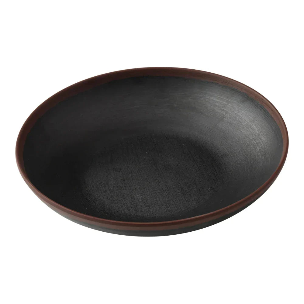 Yanco Salad/Soup Bowl NA-708BK Constructed from durable melamine, this bowl is designed to resist breaks and withstand the demands of frequent use in busy settings. Its elegant black speckled finish with a brown rim adds a sophisticated touch to any dining table, making it ideal for upscale restaurants, hotels, and cafes. The melamine material also makes the bowl dishwasher safe, simplifying cleanup. 