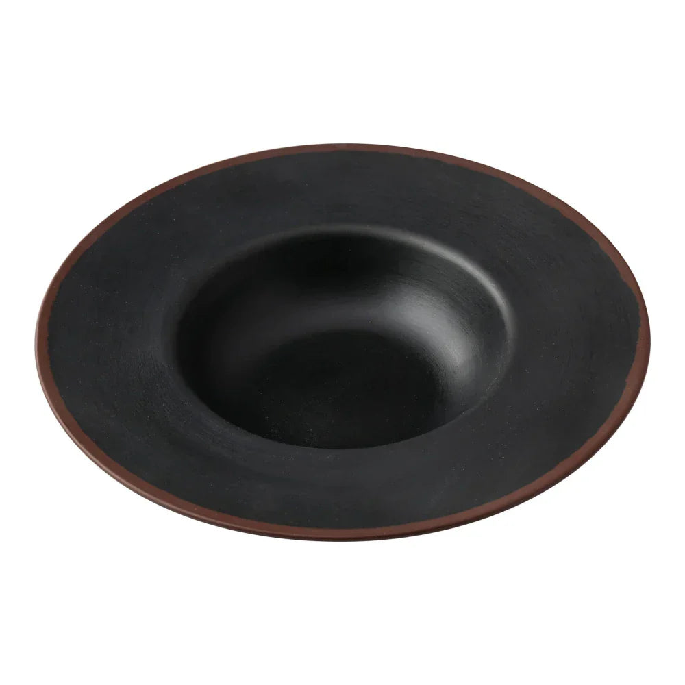 Yanco Dessert Plate NA-710BK This round plate is crafted from melamine, offering a solid and long-lasting option for serving desserts and small dishes. Featuring an black speckled finish with a brown rim, the plate adds a refined touch to any dining setting. The melamine material ensures that the plate is break-resistant and easy to clean, being dishwasher safe for convenience. 