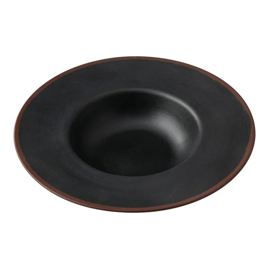 Yanco Dessert Plate NA-710BK This round plate is crafted from melamine, offering a solid and long-lasting option for serving desserts and small dishes. Featuring an black speckled finish with a brown rim, the plate adds a refined touch to any dining setting. The melamine material ensures that the plate is break-resistant and easy to clean, being dishwasher safe for convenience. 