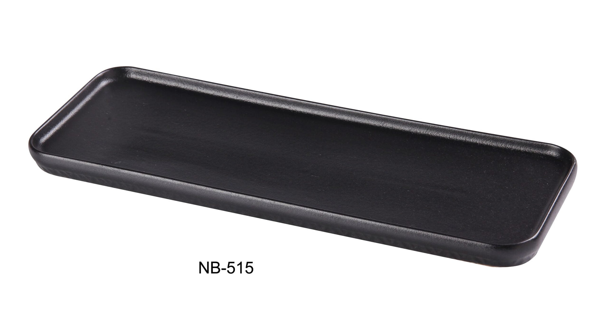 Yanco Rectangular Plate NB-515 Made from high-quality melamine, this plate is both solid and lightweight. Its rectangular shape and break-resistant nature make it ideal for frequent use in commercial dining settings. This plate is designed to be dishwasher safe, ensuring easy and efficient cleaning, which is essential for busy hospitality environments. The black color with a speckled finish and brown rim adds a touch of sophistication, enhancing the presentation of any appetizer or dessert. The plates are n