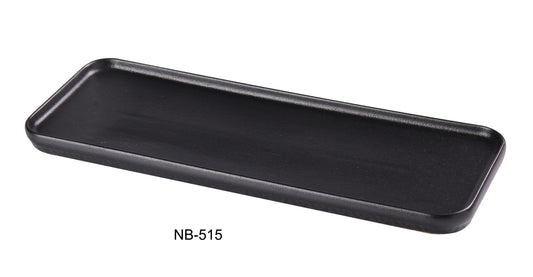 Yanco Rectangular Plate NB-515 Made from high-quality melamine, this plate is both solid and lightweight. Its rectangular shape and break-resistant nature make it ideal for frequent use in commercial dining settings. This plate is designed to be dishwasher safe, ensuring easy and efficient cleaning, which is essential for busy hospitality environments. The black color with a speckled finish and brown rim adds a touch of sophistication, enhancing the presentation of any appetizer or dessert. The plates are n