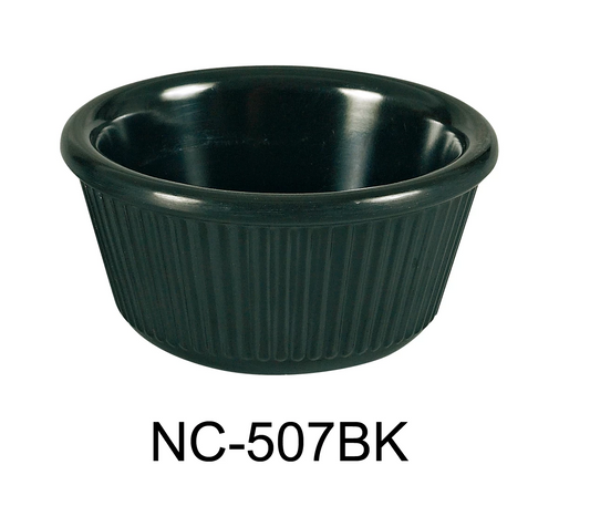 Yanco Fluted Ramekin NC-507BK the perfect addition to your restaurant or home kitchen! Crafted with extra-heavy-duty melamine, this ramekin is designed to withstand the rigors of daily use while maintaining its sleek black finish. Measuring at 2-1/2" in diameter and 1-1/4"H, this round, fluted ramekin is perfect for serving individual portions of your favorite appetizers, desserts, or condiments.