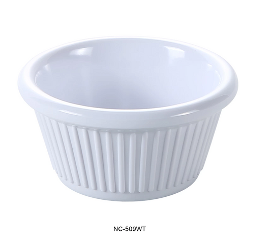 Yanco Smooth Ramekin NC-509WT is an affordable and reliable addition to your tableware collection. These white ramekin dishes are made from high-quality melamine material, that makes its dinnerware look like ceramics. These Milestone collection ramekins are commonly used for preparing and serving individual portions of a variety of dishes like creme brulee, cheese or egg dishes, macaroni and cheese, french onion soup and other food. These ramekin dishes would be perfect for your fine-dining restaurant