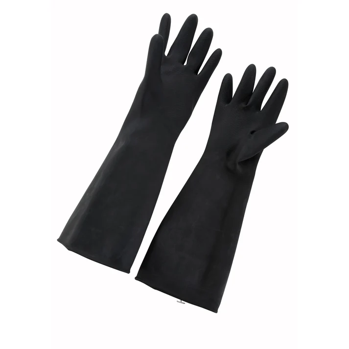 10"x18" Natural Latex Gloves 12/Pack these natural latex gloves are perfect for use in a variety of commercial kitchen and janitorial jobs. The length is great to help keep arms and clothes dry.