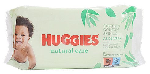 Huggies Baby Wipes Natural Care, 56 ct per pack, gentle wipes made with plant-based fibers for sensitive skin.