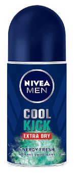 Nivea Men Roll-On Cool Kick X Dry Frezzy Ice Green, 50 ml, deodorant with cooling effect and strong sweat and odor protection.