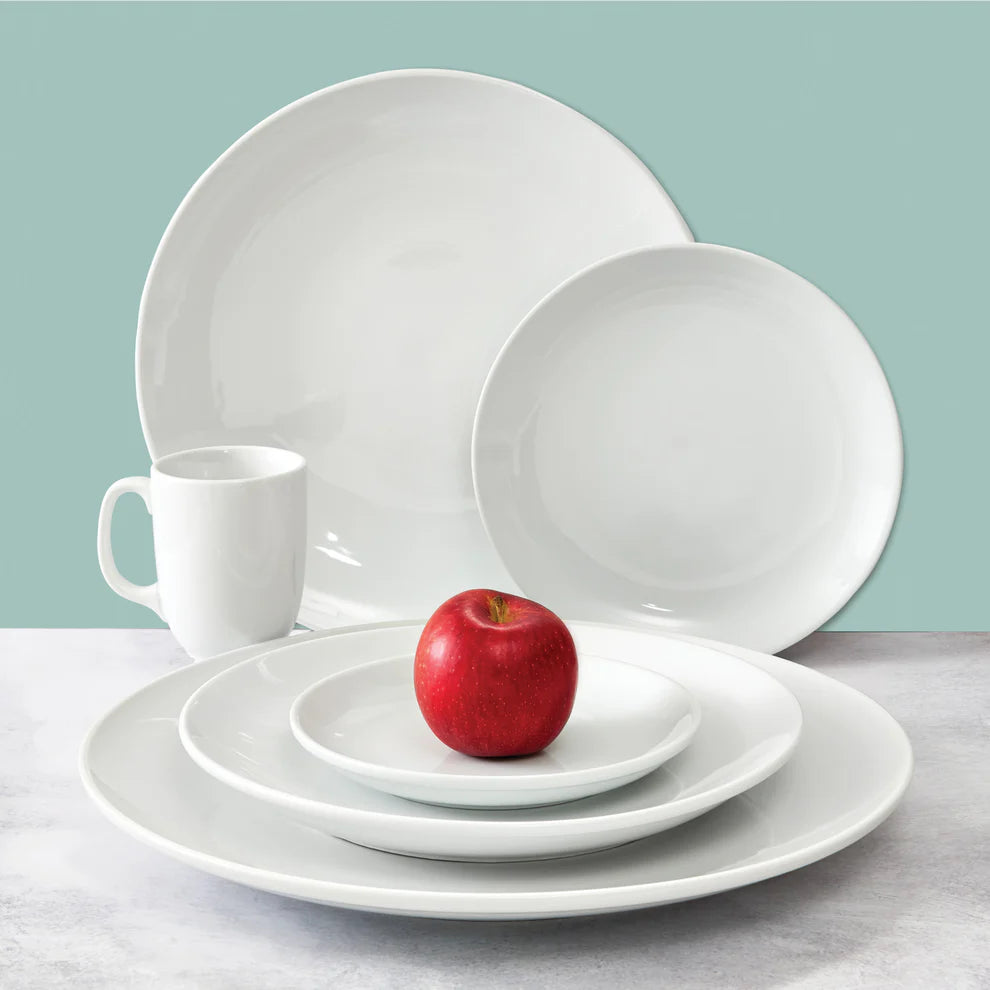 Winco OKP-10 to OKP-9, 6"–16" White Brechia Round Coupe Porcelain Plates, Sold by Case