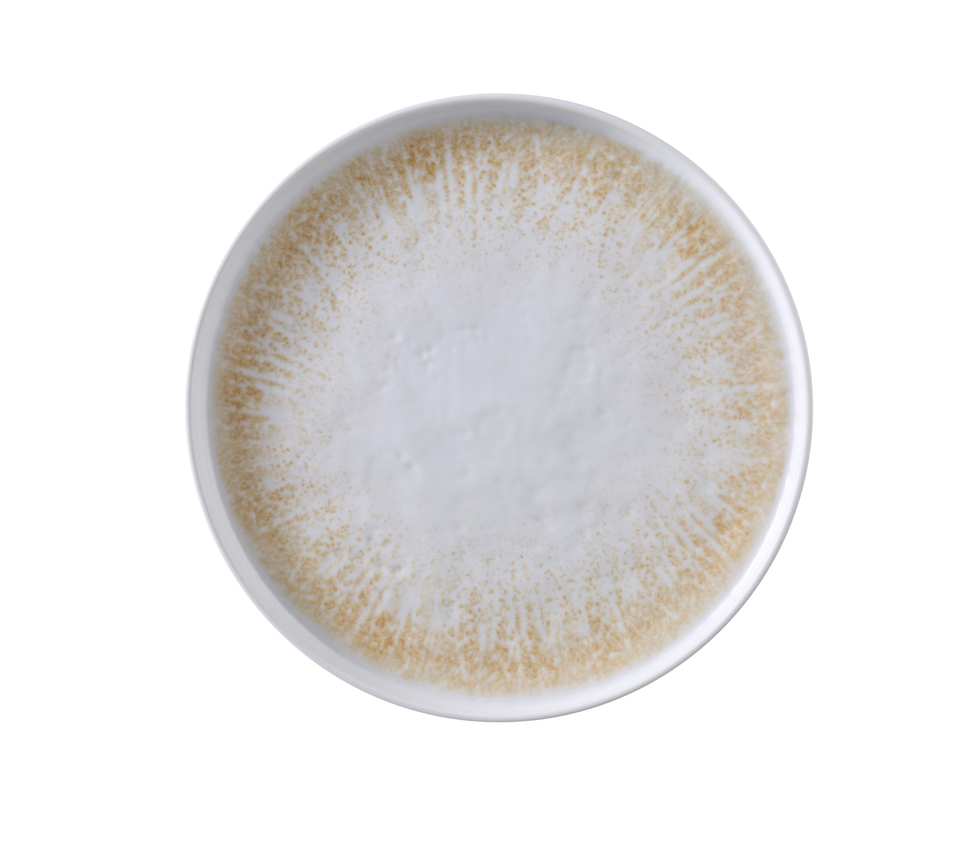 Yanco Round Plate With Upright Rim OP-110 is crafted from durable melamine and showcases a warm white and brown color palette with a golden design and textured finish. Measuring 10" in diameter with a 1" upright rim, this plate is ideal for serving bread, butter, or small appetizers. Its elegant design adds a refined touch to both casual and formal table settings, making it perfect for restaurants, banquets, and catered events.
