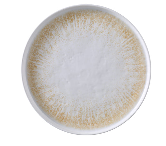 Yanco Round Plate With Upright Rim OP-112 is a stunning dinner plate crafted from durable melamine. Featuring a white and brown color palette accented with a golden design and textured finish, this 12" plate brings elegance and warmth to any tabletop. With its 1" upright rim, it provides both style and function, making it ideal for serving entrees in restaurants, catering venues, or upscale dining events.