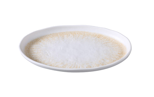 Yanco Platter OP-212 is designed to elevate your table presentation with a refined combination of style and durability. Measuring 12 1/4" x 8 1/4", this melamine platter features a rich white and brown color scheme accented by a golden design and a textured finish. Perfect for serving entrées, large appetizers, or assorted samplers, it’s a standout piece for restaurants, catered events, and buffet settings.