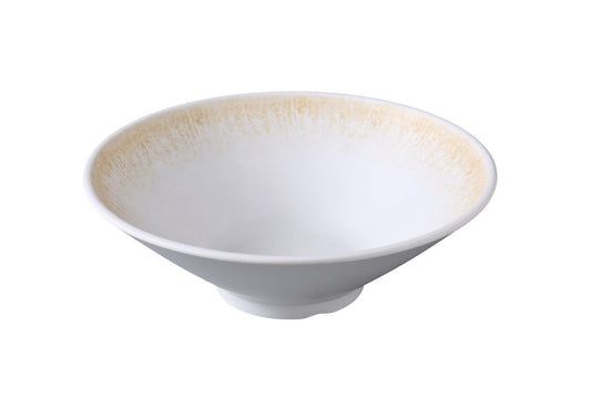 Yanco Bowl OP-409 is a beautifully crafted piece from the Optimum collection, combining durability with an elegant design. Made from high-quality melamine, it features a golden design and textured finish that adds sophistication to any dining experience. Perfect for serving ramen, soups, or larger portions, this bowl is designed for both style and practicality in high-demand environments like restaurants and catering services.
