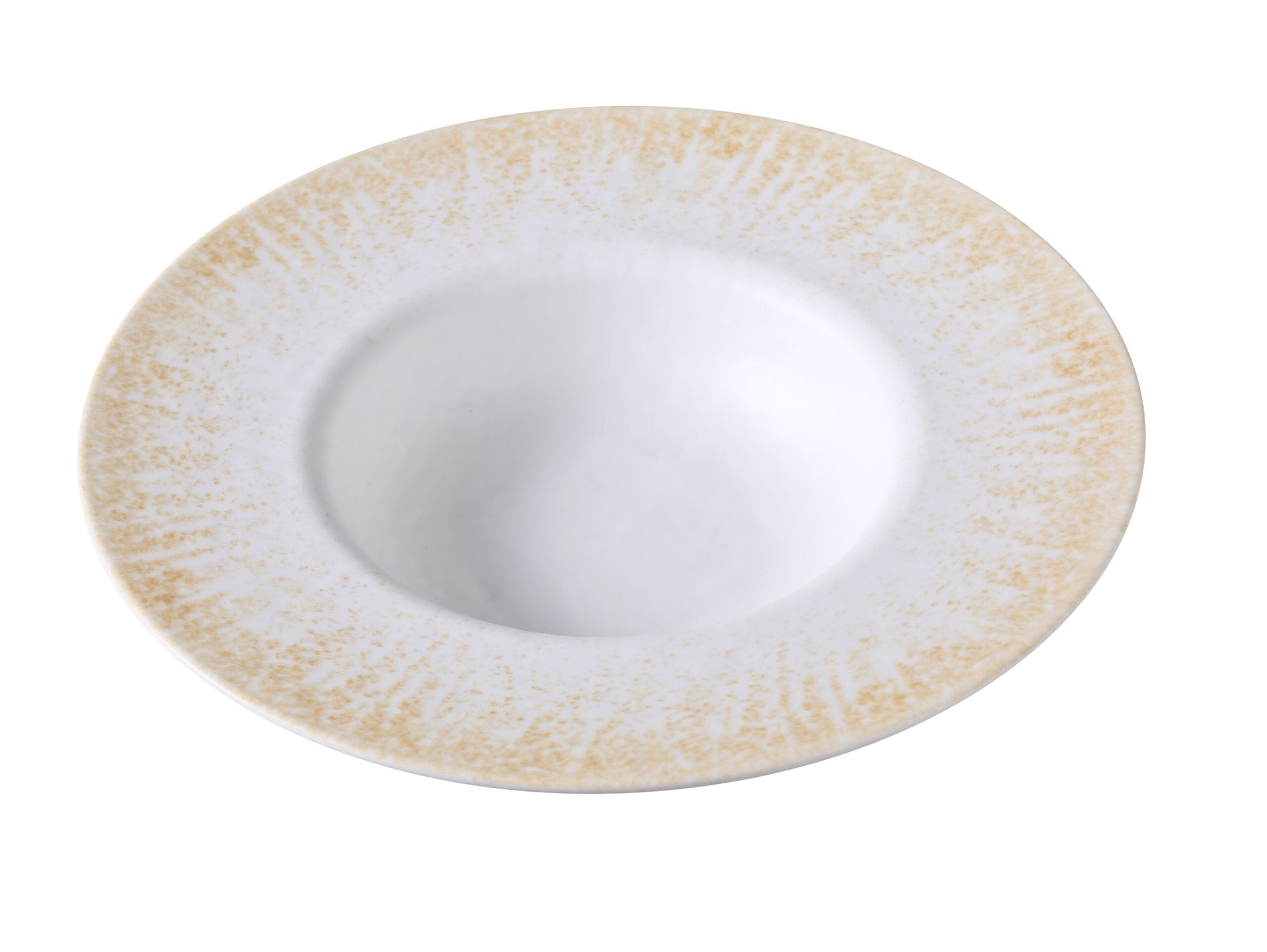 Yanco Soup/Pasta Bowl OP-511 delivers a perfect blend of elegance and durability for any foodservice setting. Made from long-lasting melamine, this bowl features a broad surface with gently sloped sides, making it an excellent choice for soups, pastas, or entrée salads. Its textured surface and sophisticated design elevate the dining experience with a white and brown color palette accented in gold.